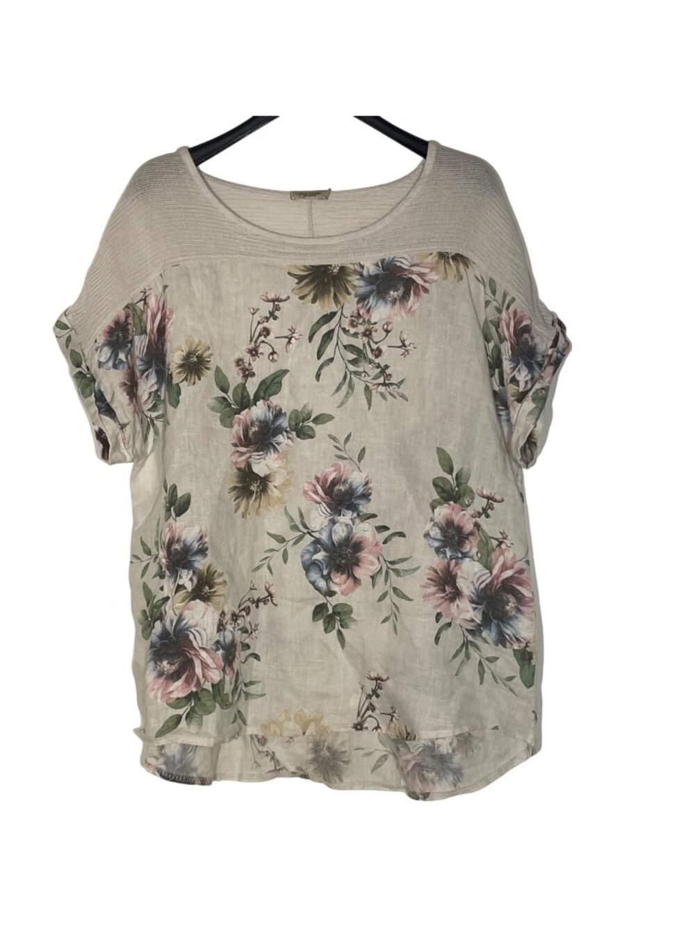 Lungo L'Arno Floral Linen Boxy Top Sz 1X Garden Botanical Made in Italy Cottage